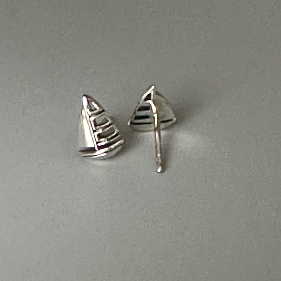 Sterling Silver Tiny Stud Sailboat Earrings - Picture 4 of 13